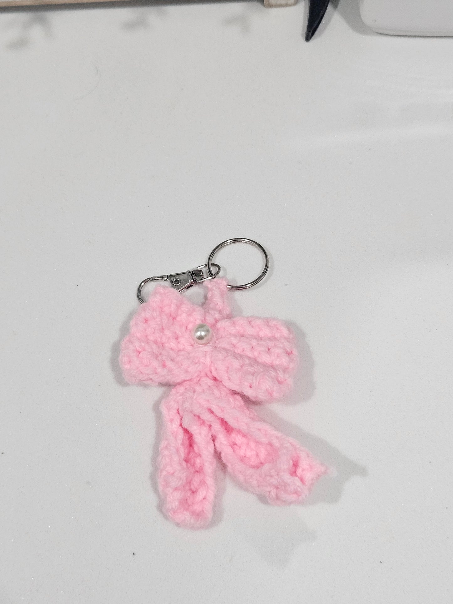 Crochet bow keychain
