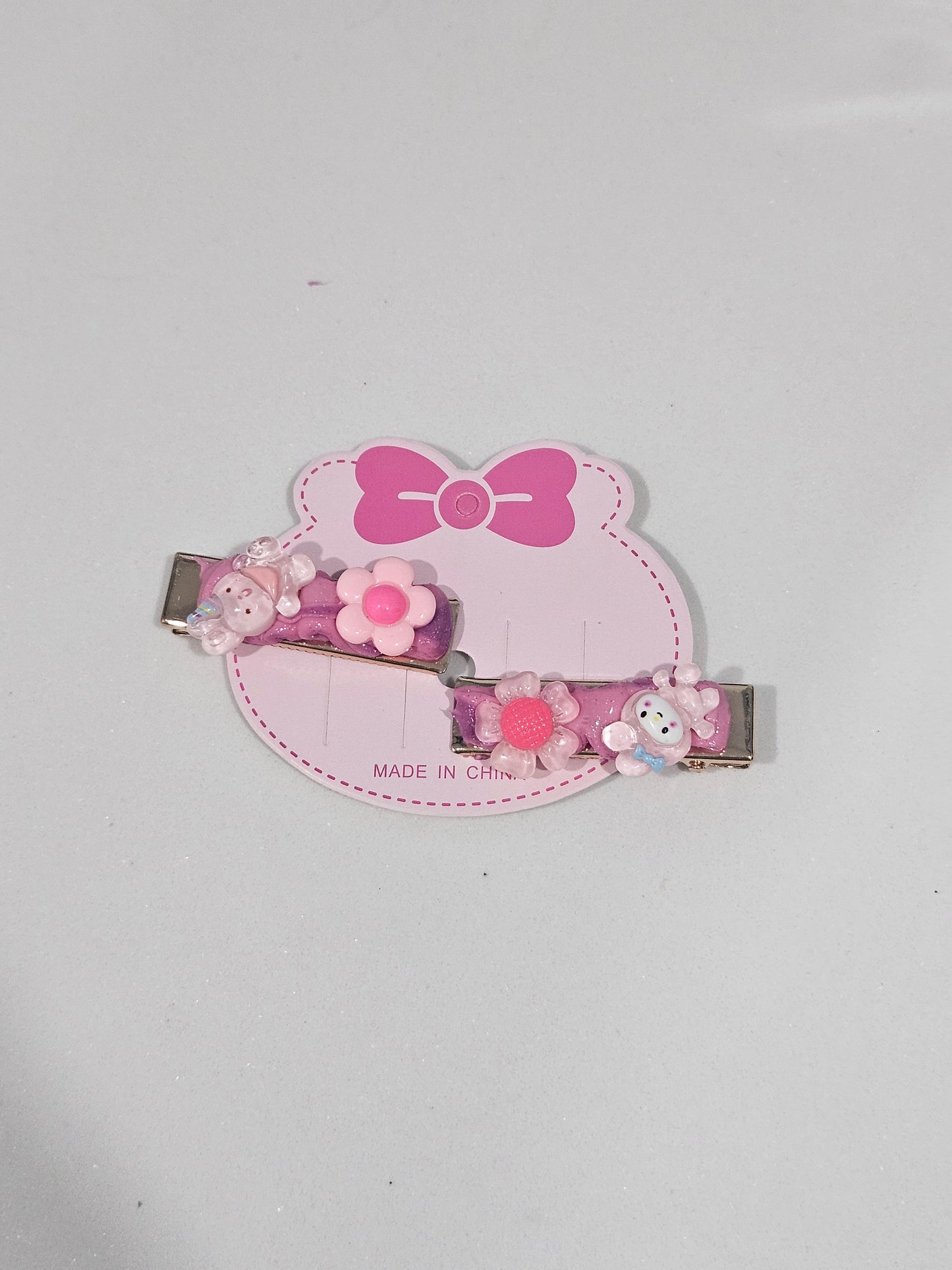 Pink bunny decoden hair clips