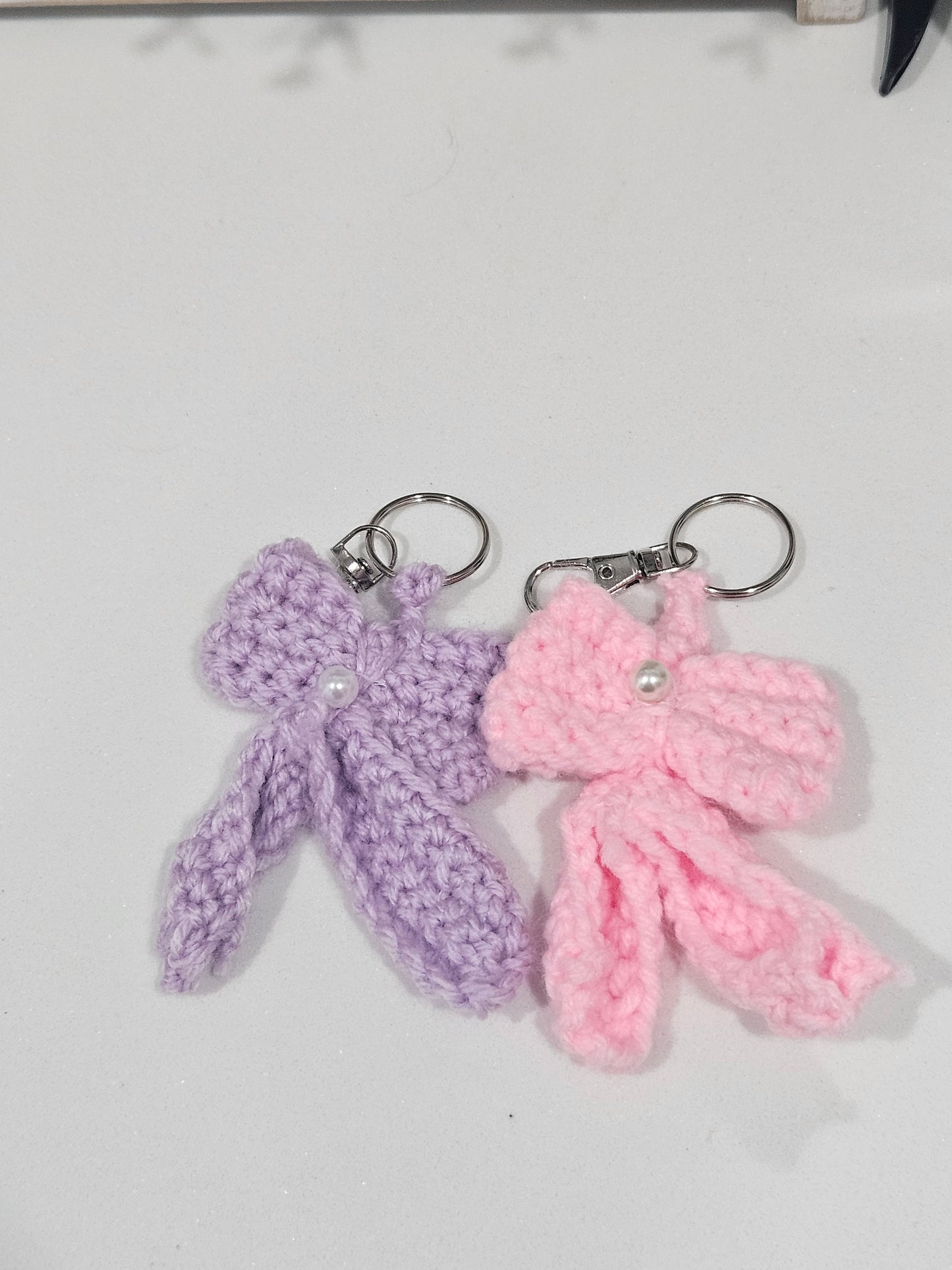 Crochet bow keychain