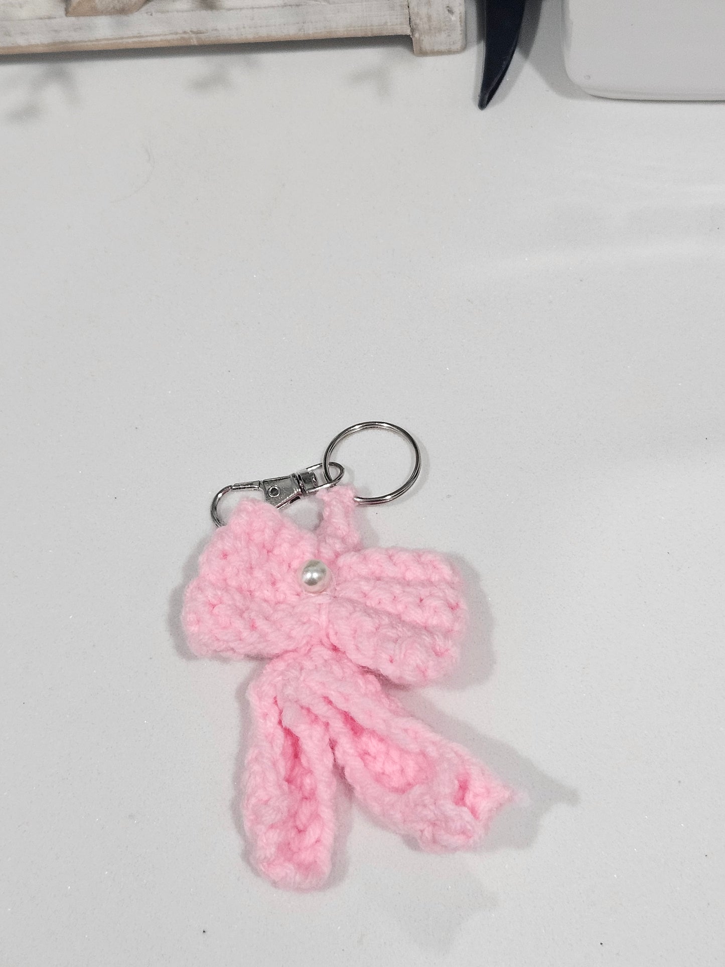 Crochet bow keychain