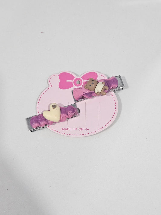 Two Tone teddy bear decoden hair clips